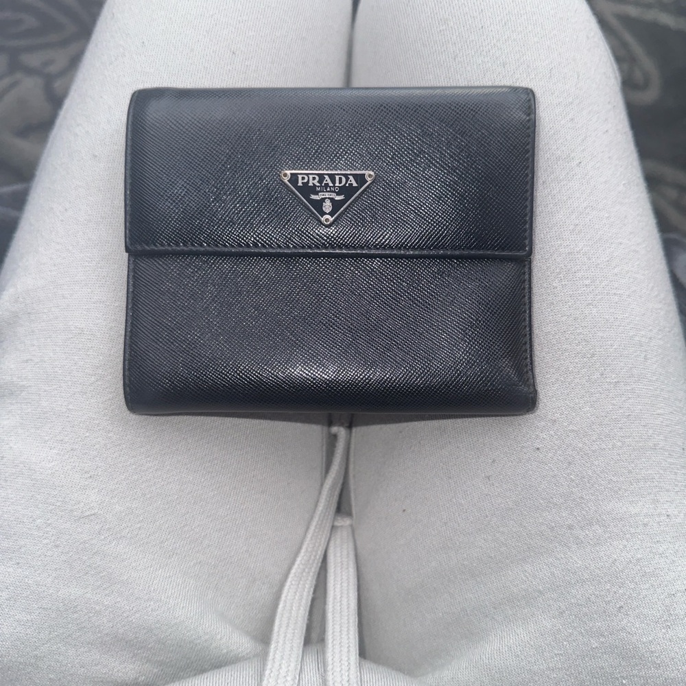 Prada Black Saffiano Leather Wallet damaged